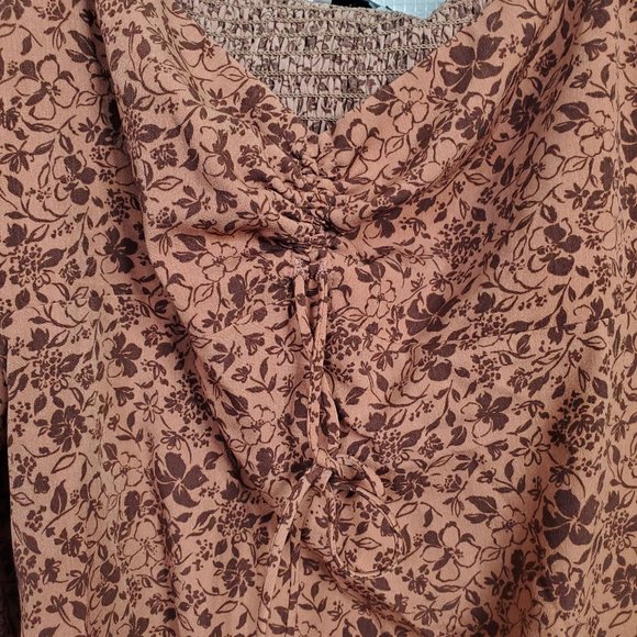 Lush NWT Size L Dress Mini Smocked Cutout Back Puff Sleeve Woodland Floral Rust - Picture 11 of 11